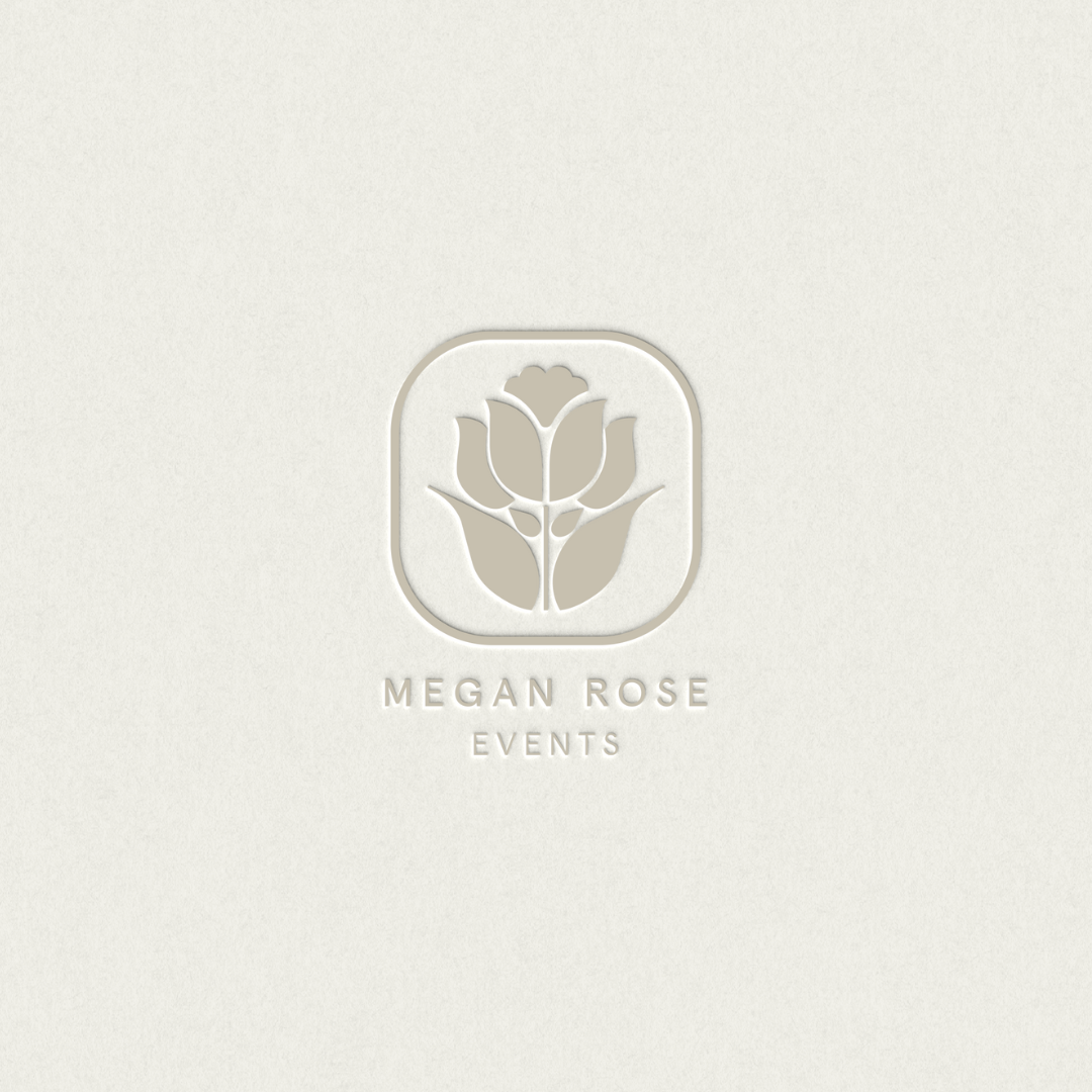 Brand design and business name for Megan Rose Events, a wedding planning business.