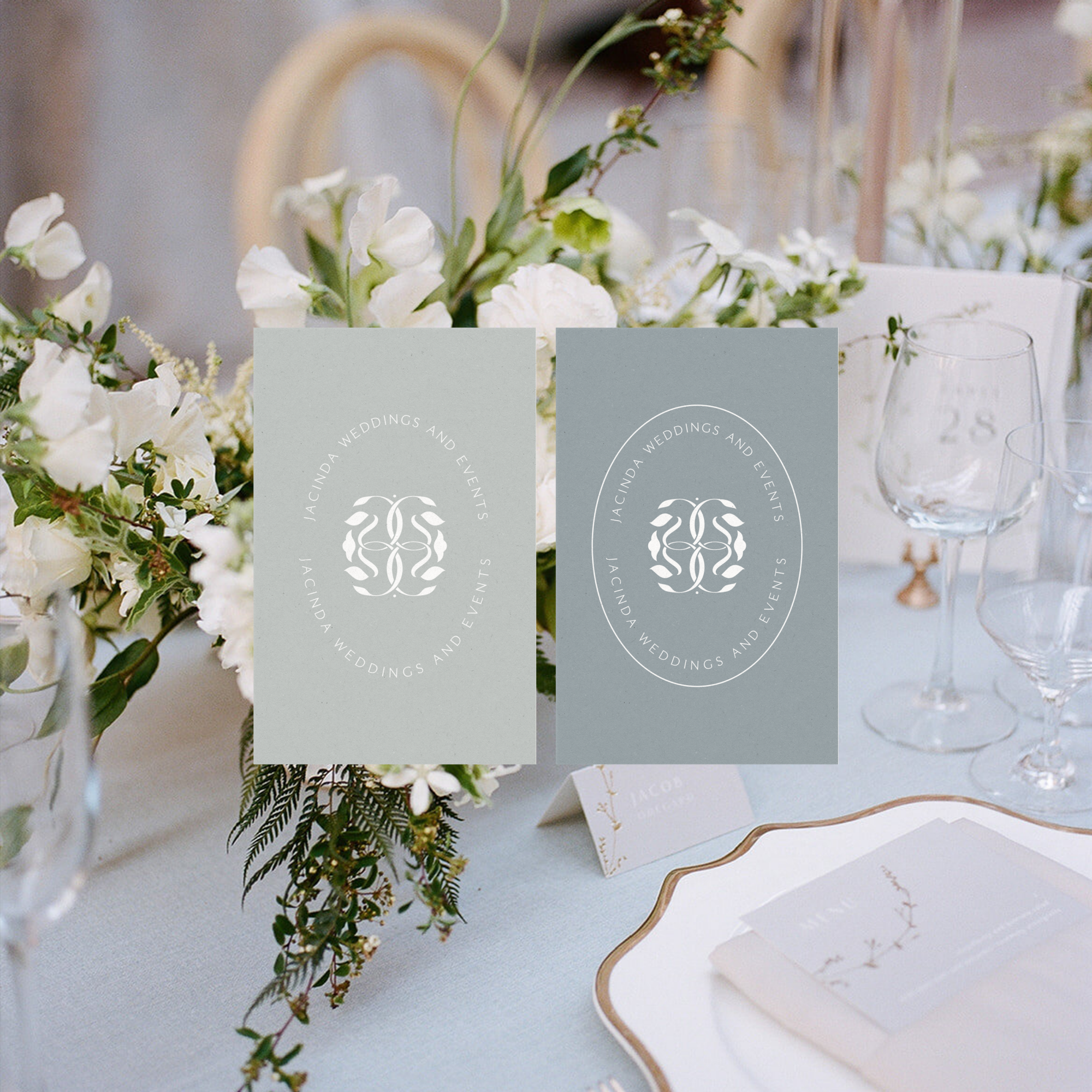 Brand design for Jacinda Weddings and Events, a wedding planning and event design business.