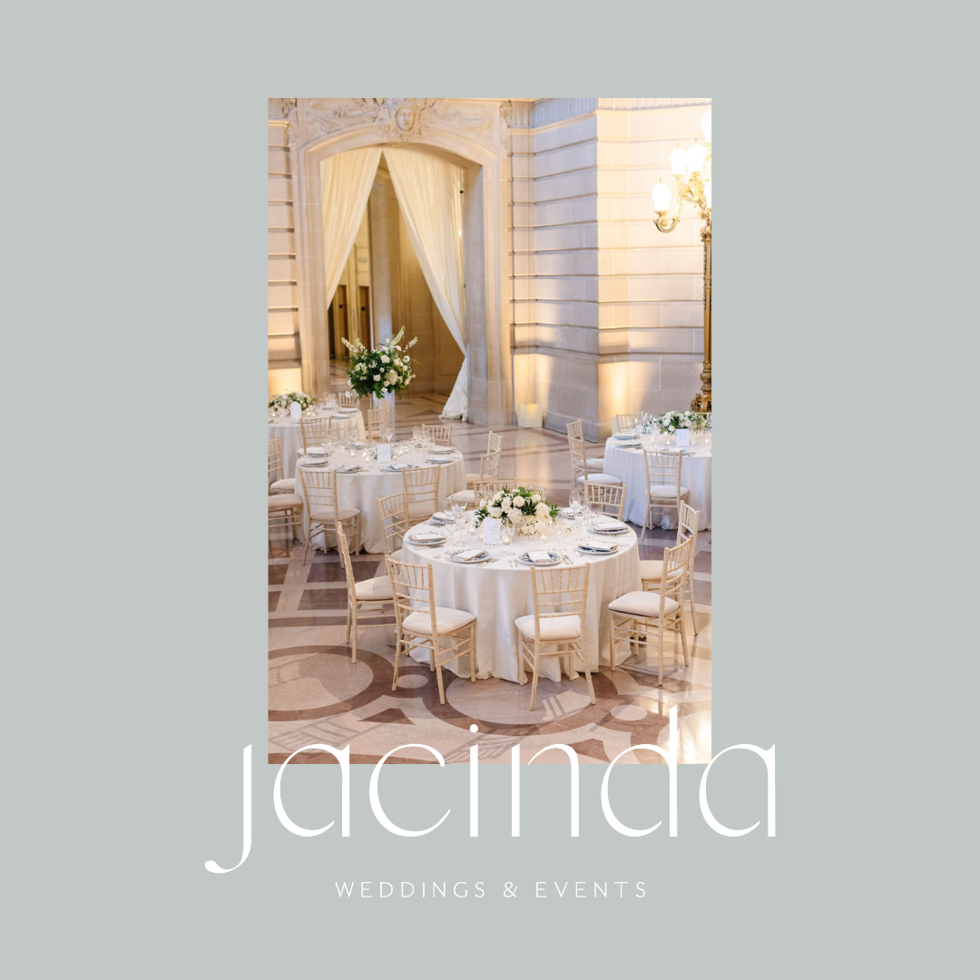 Brand design for Jacinda Weddings and Events, a wedding planning and event design business.